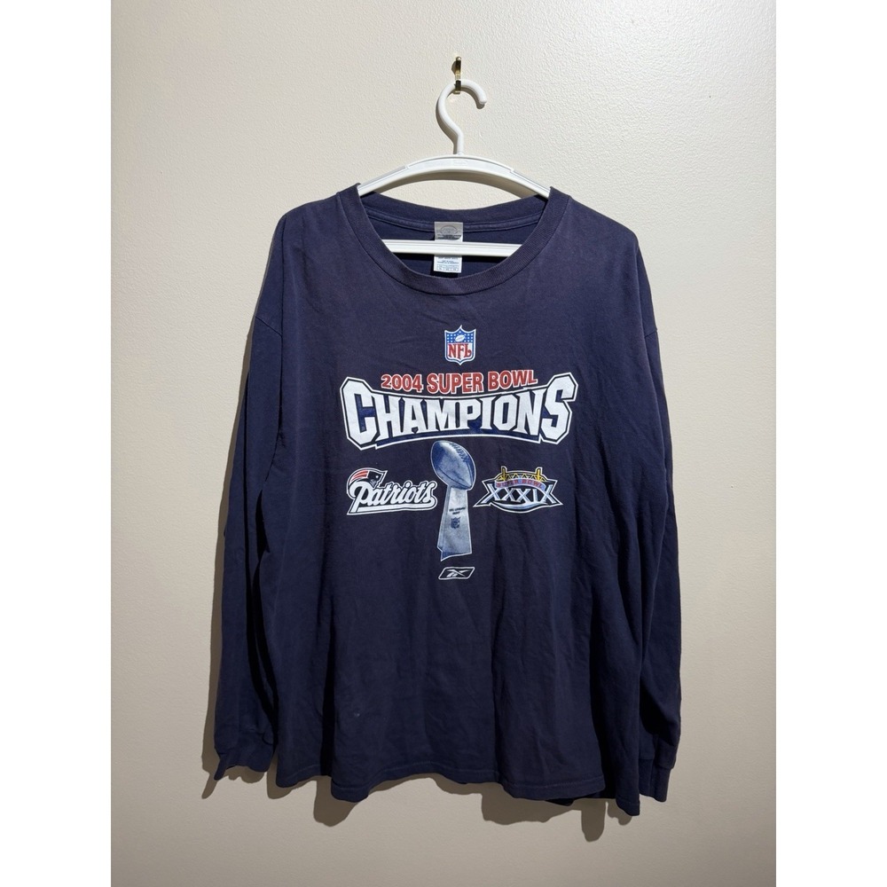 Vintage 2004 Patriots Super Bowl Championship Long Sleeve‎ Shirt Blue XL